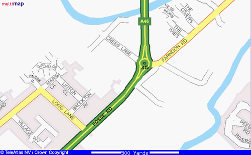 Map showing Crees Lane, Farndon